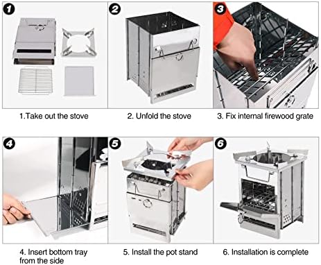 REDCAMP Wood Burning Folding Camp Stove Stainless Steel Grill and Pot Stand, Portable Collapsible Backpacking Stove Survival Rocket Stove for Hiking Outdoor Tent Camping Picnic, Largel with Pot Stand - Image 5