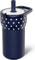 BrüMate Leap 12oz 100% Leakproof Kids Tumbler with Handle and Silicone Soft Straw | Durable Drop Resistant Silicone Sleeve | Made of Insulated Stainless Steel | Cup Holder Friendly | (Navy Polka Dots) by Br%C3%BCMate