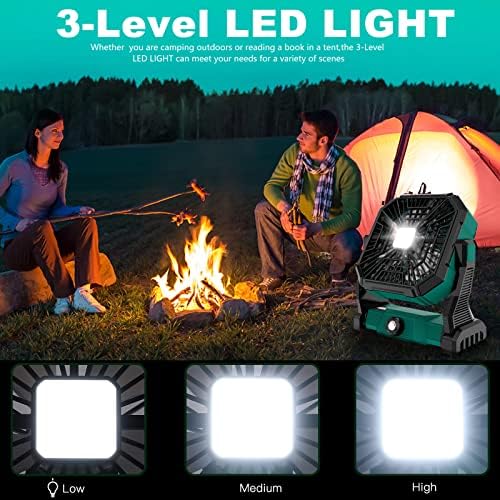 Camping Fan Rechargeable,15000mAh 9-inch Battery Powered Fan with LED Lantern,Large Table Fan Cordless,USB Battery Operated Fan for Travel Bedroom Home Camping Tent Office - Image 4
