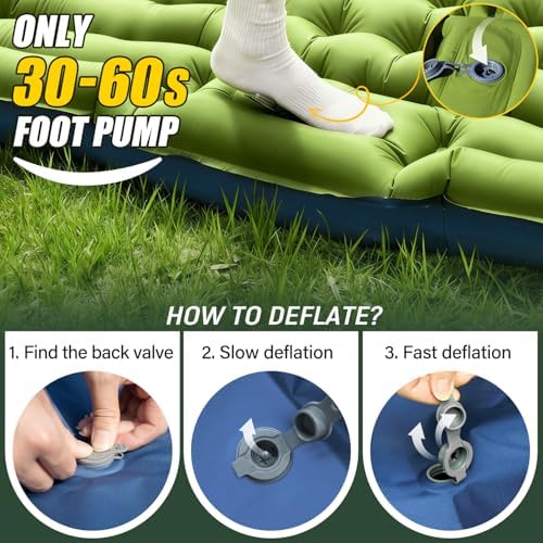 Yuzonc Double Sleeping Pad - Self Inflating 4" Extra-Thick for 2 Person with Pillow Built-in Foot Pump Inflatable Sleeping Mat for Backpacking, Hiking, Traveling, Tent, Portable Camping Mat - Image 6