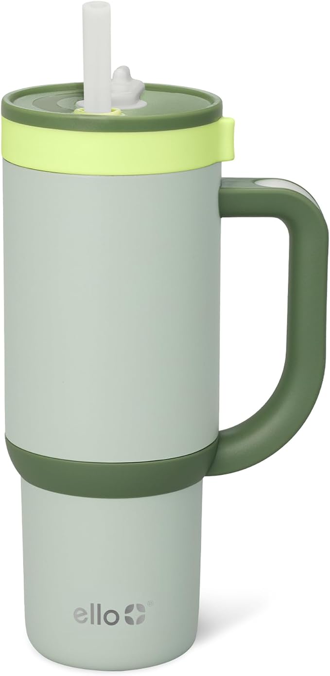Ello Oasis 18oz Stainless Steel Kids Tumbler with Handle & Retracting Straw, 100% Leakproof, Double-Wall Vacuum Insulated, Kids Water Bottle for School, BPA Free, Dishwasher Safe, Avocado by Ello