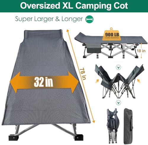 LILYPELLE Oversized XXL Folding Camping Cot, 32" Heavy Duty Sleeping Cots - Image 5