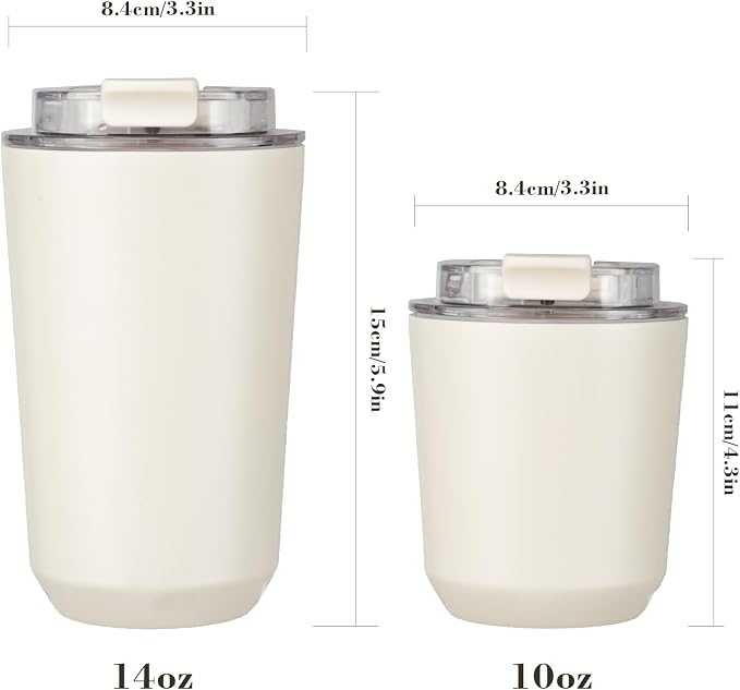 Puraville Insulated Tumblers with Lid, 14 oz Travel Coffee Mug Stainless Steel Vacuum Cup, Leak Proof Reusable Double Walled Coffee Tumbler for Iced and Hot Drinks, Cream - Image 2