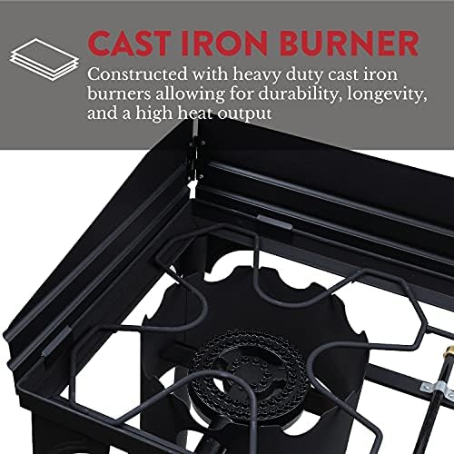 Gas One Propane Double Burner Two Burner Camp Stove with Windscreen Outdoor High Pressure Propane 2 Burner Adjustable PSI Regulator and 4ft Steel Braided Hose With Removable Legs - Image 4