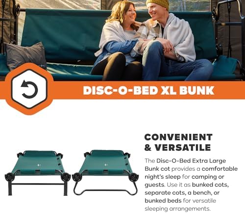 Disc-O-Bed Extra Large Portable Bunk Camping Cots with Carry Bags - Heavy-Duty Indoor or Outdoor Sleeping System, Converts to Bench or Separate Beds, 500 lb Weight Capacity Per Cot, Green - Image 3