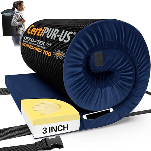CYMULA Memory Foam Camping Mattress Pad, CertiPUR-US Sleeping Mat, Portable Roll Up Mattress for Adults, Camping Bed Pads for Sleepover, Car Bed with Travel Bag by CYMULA