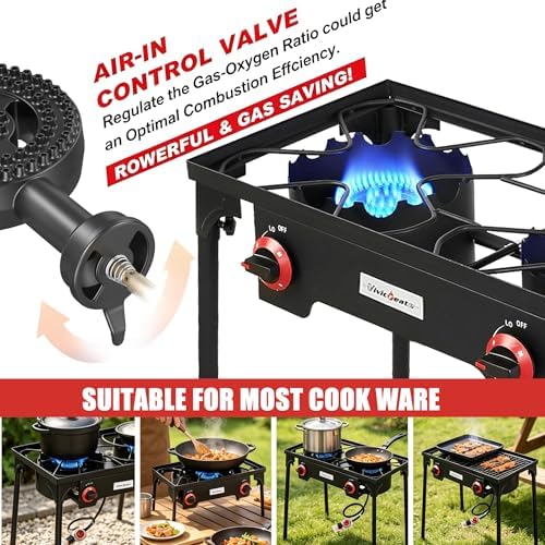 VIVICREATE Propane Grill 2 Burner Outdoor Propane Stove Portable Gas Grill High Pressure Camping Stove Double Burner Cooker for Camping Backyard BBQ Outdoor Cooking - Image 3