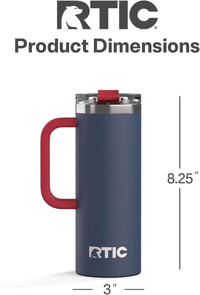 RTIC 20oz Road Trip Travel Mug with Lid and Handle, Ceramic Lined, Insulated, Stainless Steel, Metal, Double Wall Vacuum-Insulation, Portable Coffee, Tea Cup for Hot and Cold Drink, Patriot - Image 4