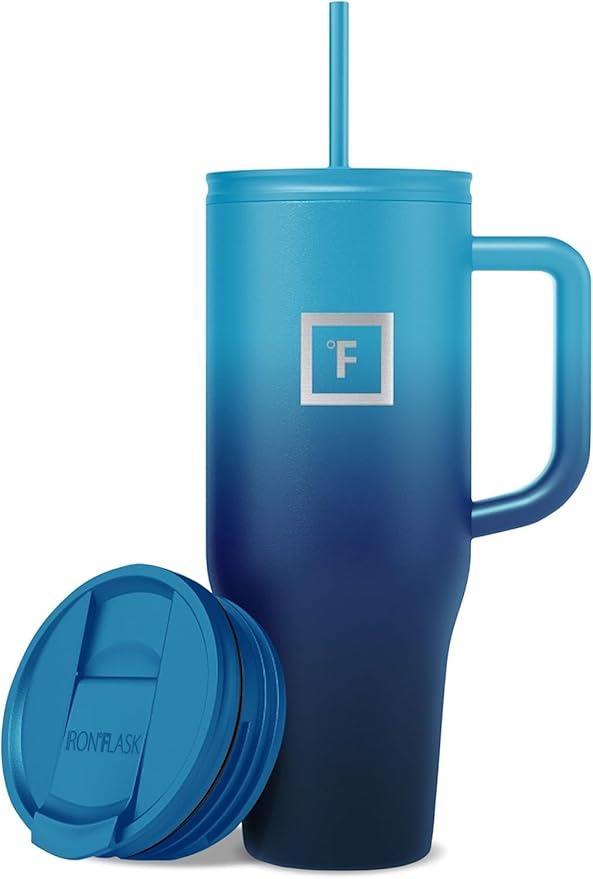 IRON °FLASK Co-Pilot Insulated Mug w/Straw & Flip Cap Lids - Cup Holder Bottle for Hot, Cold Drink - Leak-Proof - Water, Coffee Portable Travel Mug - Dark Night, 40 Oz by IronFlask
