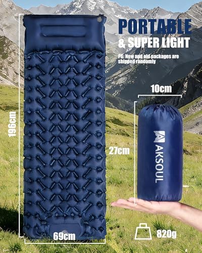 AKSOUL Sleeping Pad for Camping Mat: Self-Inflating Ultralight & Compact Air Mattress Lightweight Inflatable Pad for Camping Hiking Backpacking Blue - Image 2