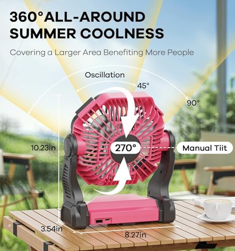 DOWILLDO Portable Battery Powered Camping Fan - with LED Light, Quiet Battery Operated, Camping Gear for Travel, Tent, Beach, Car or Hurricane Power Outages - Image 2