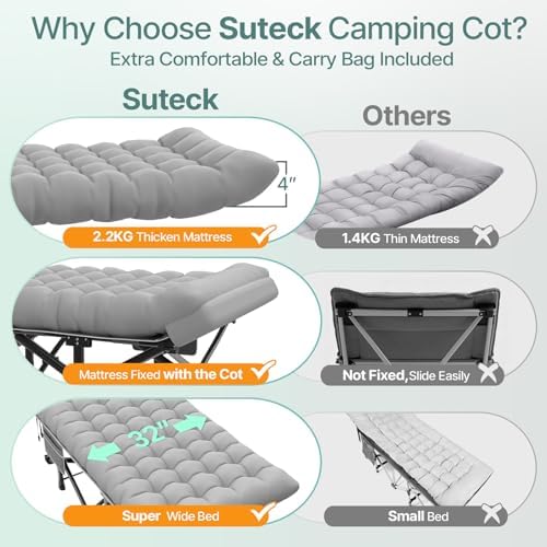 Suteck 32" XXL Folding Camping Cot, 900LBS Heavy Duty Sleeping Cots - Image 4