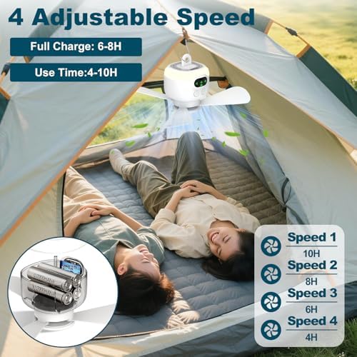 10.6 Inch Portable Camping Fan with Light, 8000mAh Rechargeable Tent Fan - Image 3