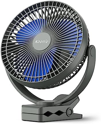 Koonie 8" Clip on Fan, 10000mAh Rechargeable Battery, Strong Airflow, Blue by Koonie
