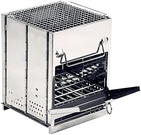REDCAMP Wood Burning Folding Camp Stove Stainless Steel Grid, Portable Collapsible Backpacking Stove Survival Rocket Stove for Hiking Outdoor Tent Camping Picnic BBQ, Large by REDCAMP