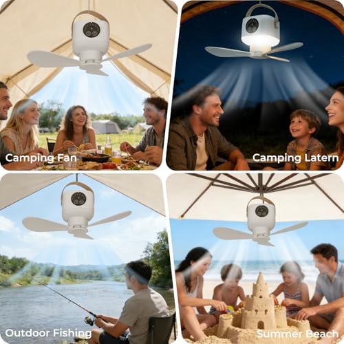 Camping Fan with Light & Remote, 7200 mAh Rechargeable Tent Fan with 4 Speeds,3 Light Modes, Detachable Blades and Hook Ceiling Fan for Tents, Beach, RV, Car, Camper & Outdoor - Image 6