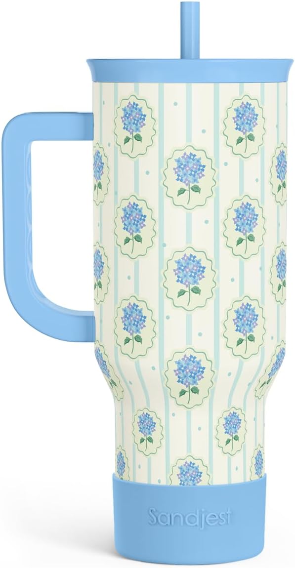 SANDJEST Hydrangea 40oz Tumbler with Handle and Straw, Floral Insulated Stainless Steel Travel Coffee Mug for Women Girls, Gift Idea for Birthday Christmas Mothers Day by SANDJEST