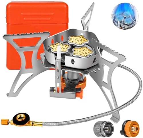 6800W Camping Backpacking Stove, Outdoor Portable Burner Cooking Stove with Fuel Canister Adapter, Piezo Ignition, Carry Case, Foldable Windproof Camping Gas Stove for Picnic Hiking by Facitsolvit