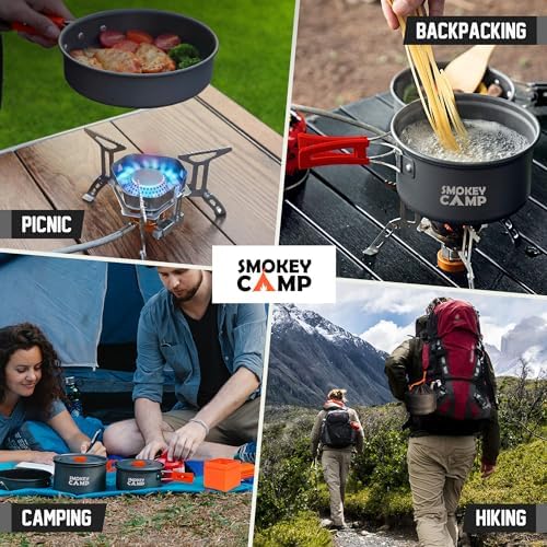 Smokey Camp Camping Cookware Mess Kit Set with Stove - Backpacking Camping Pots and Pans Set, All in One Non-Stick Camping Cooking Set, Portable Stove, Hiking, Picnic, Outdoor & Camping Cookware Set - Image 7
