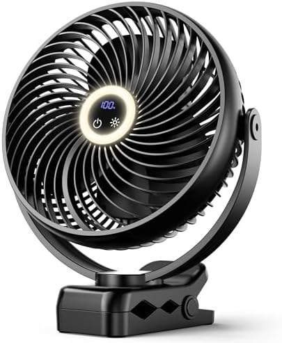 Koonie 8'' 10000mAh Portable Clip on Fan with LED Lantern and Hook by Koonie