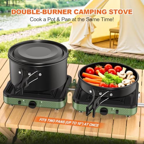 Propane 2-Burner Foldable Camping Stove with Carry Bag, Portable Propane Camp Stoves with Adjustable Burners & Piezo Ignition for Outdoor Cooking, Tailgating, Backyard Gathering(Griddle Not Included) - Image 2