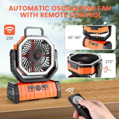 Odoland 30000mAh Camping Fan with LED Lantern, Rechargeable Battery Fan - Image 6