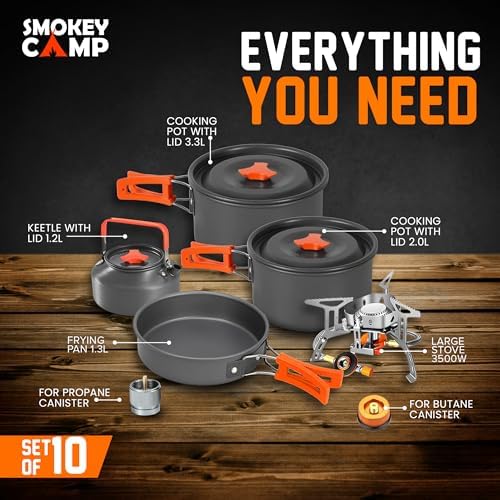 Smokey Camp Camping Cookware Mess Kit Set with Stove - Backpacking Camping Pots and Pans Set, All in One Non-Stick Camping Cooking Set, Portable Stove, Hiking, Picnic, Outdoor & Camping Cookware Set - Image 5