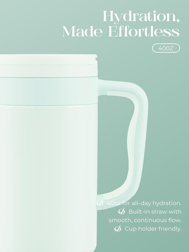 40 oz Insulated Tumbler with Handle and Push-Button Straw Lid, Stainless Steel Travel Cup for Gym Office, Leakproof, BPA-Free, Cup Holder Friendly, Bow Silicone Boot, Green (Morning Mist) - Image 5