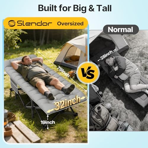 Slendor XXL Camping Cot with Mattress, Pillow & Carry Bag, 32" Extra Wide - Image 3