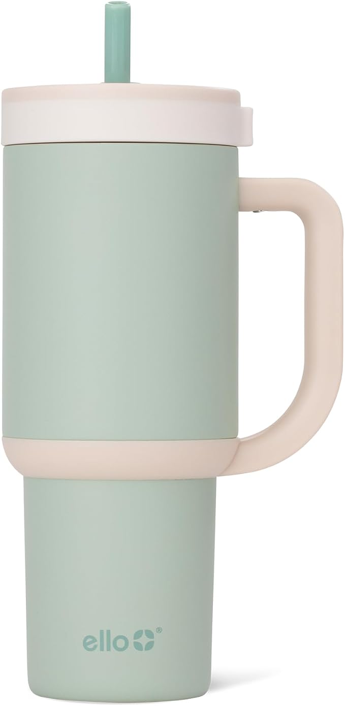 Ello Oasis 24 oz Tumbler with Handle & Retracting Straw | Reusable Insulated Stainless Steel Cup 100% Leakproof, Gifts for Teens Women Men | Keeps cold for 24 Hours, Cup Holder Friendly, Pistachio by Ello