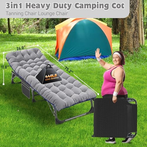 ABORON Extra Wide 28-Inch Folding Camping Cot for Adults with Mattress - Image 2