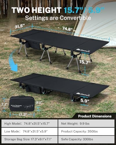 Gonex 31" Camping Cot with Adjustable Height, Portable Fold Cot for Adults - Image 3