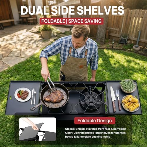 2 Burner Propane Camping Stove Outdoor|150000 BTU|Side Shelf with Cabinet - Image 4