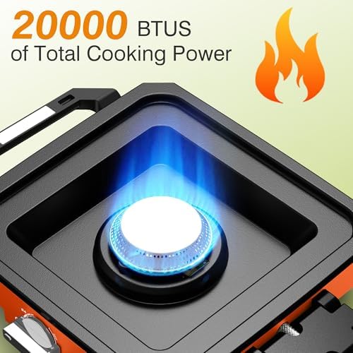 ODSD 2 Burner Camping Stove with Windshield, 20000 BTU Propane Camp Stove, Portable Folding Gas Stove, Camping Essentials Gears Includes Frying Pan, Coffee Stand & Carry Bag (Orange) - Image 4