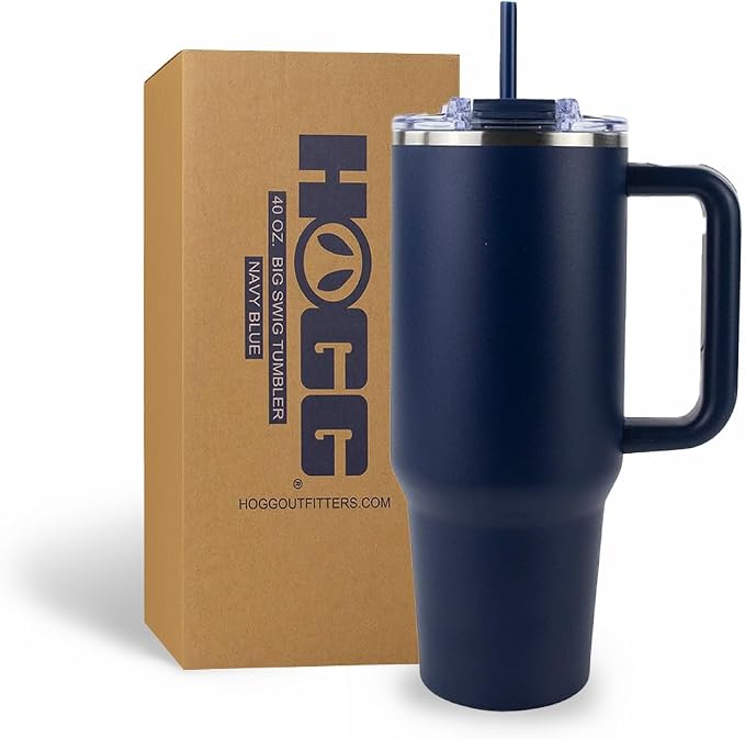 Hogg Big Swig 40 oz Tumbler with Handle and Straw - Navy Blue, 40oz Insulated Stainless Steel, Water Tumbler with Straw, Water Cup with Handle, Versatile Leak Proof Lid by HoggOutfitters