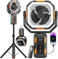 OGERY Portable Camping Fan with Adjustable Height Stand, 30000mAh Battery Powered Fan with Remote, LED Light, Auto Oscillation for Tent, RV, Bedroom, Travel – Floor & Desk Fan by OGERY