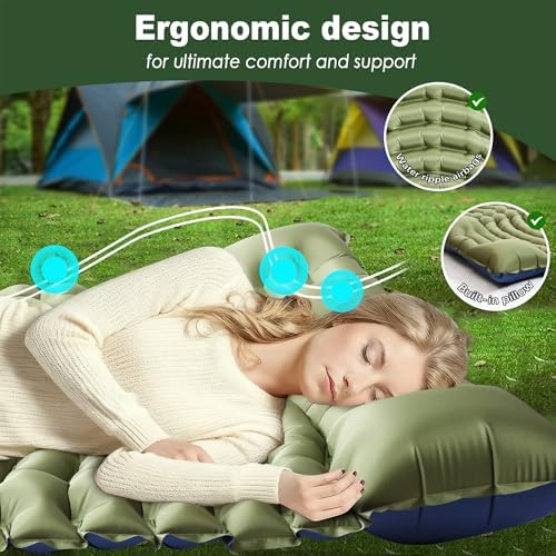 Double Camping Sleeping pad with Pillow & Built-in Foot Pump - Image 2