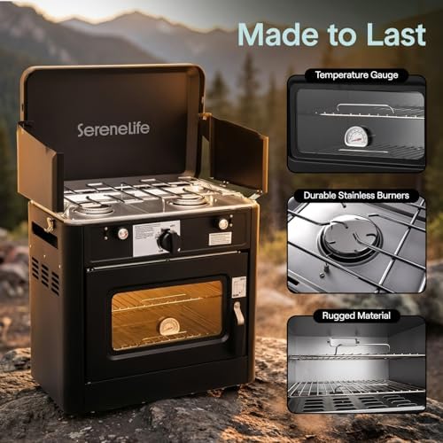 Camping Oven 3 in 1 Stove Oven Combo, Outdoor Camp Oven with 2 Burner Cooking, Piezo Ignition and Temperature Control, Compact RV for Camping and Tailgating - Image 6