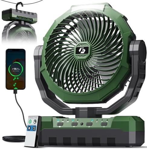 FRIZCOL 3-in-1 Camping Fan - Portable Fans Rechargeable - 48000mAh Battery Powered Fan with Light & Remote for Indoor, Outdoor, Tent, Travel, Fishing, Jobsite, Gifts for Men Dad Him - Green by FollowUsGetMoreInfoNow