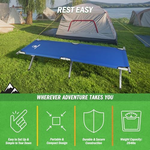 Wakeman Outdoors Camping Cot Portable Folding Camp Bed, Blue, 74.5" x 29" - Image 2
