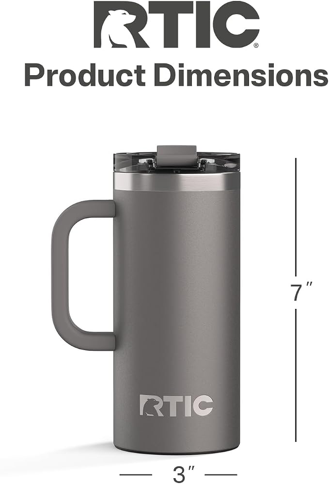 RTIC 16oz Road Trip Travel Mug with Lid and Handle, Ceramic Lined, Insulated, Stainless Steel, Metal, Double Wall Vacuum-Insulation, Portable Coffee, Tea Cup for Hot and Cold Drink, Graphite - Image 4