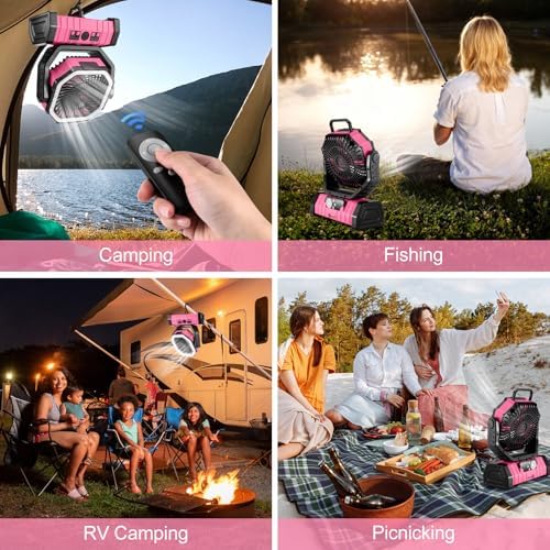 Odoland 30000mAh Camping Fan with LED Lantern, Rechargeable Battery Fan - Image 2