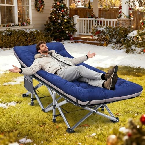 Fragess Camping Cot, Sleeping Cots, Portable Camping cots with Cushion, Pillow and Carry Bag, 1200D Double Layer Oxford, 600 LBS Weight Capacity Cots for Sleeping (Blue) - Image 2