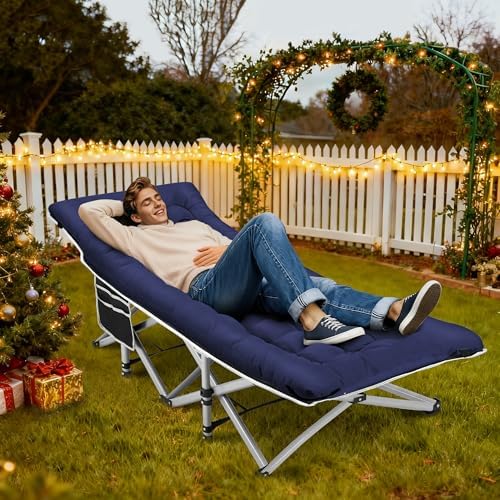 Fragess Portable Camping Cot, Sleeping Cot for Adult, 28" Extra Wide Heavy Duty Folding Cot Max Load 600LBS with Thick Mattress, Portable Camping Bed for Camp Outdoor/Office, Home Nap (Blue) - Image 2
