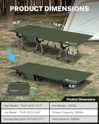 Gonex 31" Camping Cot with Adjustable Height, Portable Fold Cot for Adults - Image 3