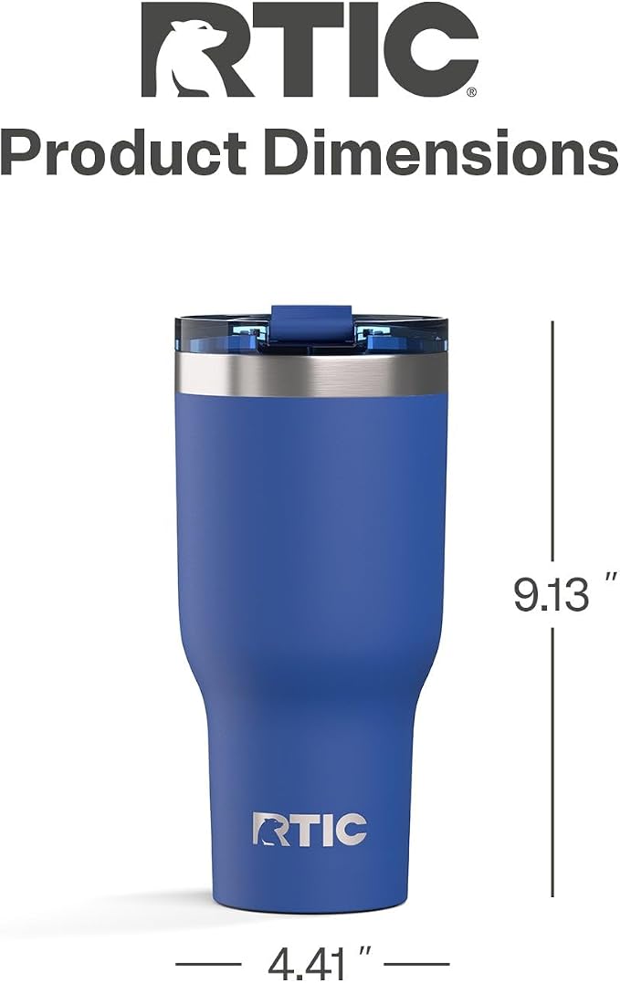 RTIC 40oz Essential Tumbler with Lid, Ceramic Lined, Insulated, Stainless Steel, Metal, Double Wall Vacuum-Insulation, Travel Cup for Iced Coffee, Tea, Hot and Cold Drink, Cobalt - Image 4