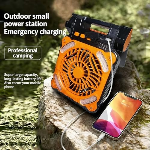 Upgraded Solar Camping Fan with Lantern - Rechargeable Battery Operated Fan 90° Adjustable Portable Table Fan for Hurricane Power Indoor Outdoor Use(Orange) - Image 3
