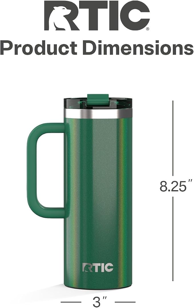RTIC 20oz Road Trip Travel Mug with Lid and Handle, Ceramic Lined, Insulated, Stainless Steel, Metal, Double Wall Vacuum-Insulation, Portable Coffee, Tea Cup for Hot and Cold Drink, Pine Tree Glitter - Image 4