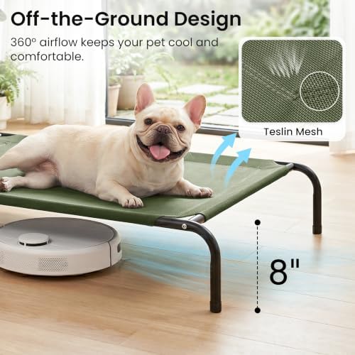 Love's cabin Elevated Cooling Dog Bed for Medium Dogs, Portable Indoor & Outdoor Raised Pet Dog Cat Cot, Durable Summer Frame with Breathable Mesh, Olive Green, 43" x 31.5" x 8" - Image 2