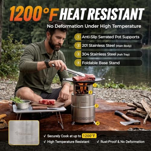 KingCamp Portable Camping Stove 304 Stainless Steel Wood Burning Stove - Image 4